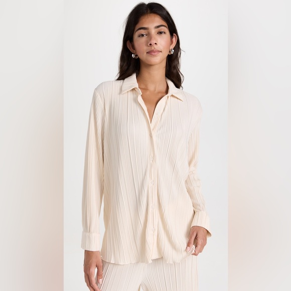 L*space Hazel Top Long Sleeve Satin Blouse Cream Small Ivory Grannycore - Picture 1 of 15